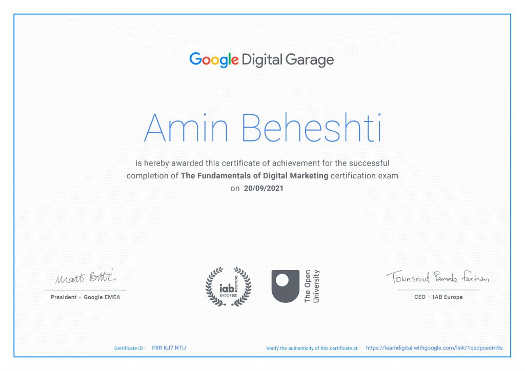 Fundamentals of digital marketing Certificate